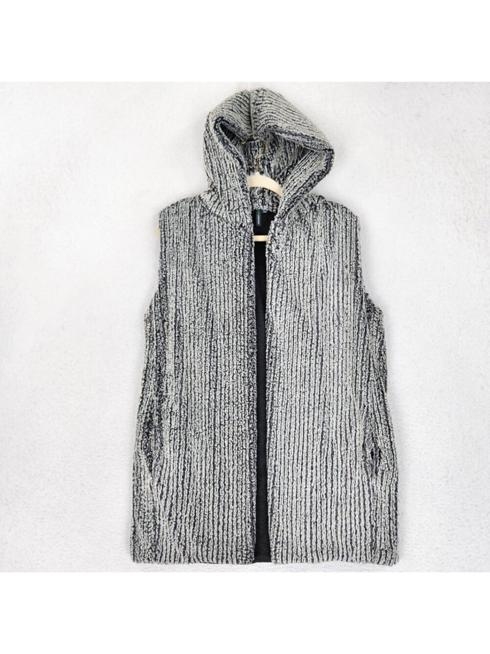 Shannon Passero Vest Womens Small Gray Lola Hooded Long Line Open Front Pockets